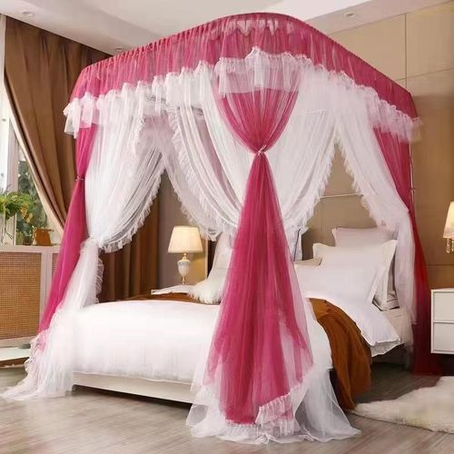 David Remium  Rail Mosquito Net With Double Bed Net Design RA2 Maroon Red