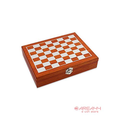Wooden Chess Box With Whiskey Alcohol Drinks Holder Hip Flask , Funnel Set And Zippo Lighter (32 Chess Pieces)