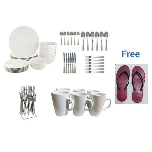 Dinner Set Ceramic Dinner Set + A Free Pair Of kitchen Sandals -White/Silver