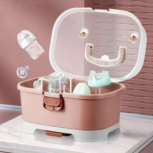 Baby Bottle Drying Storage Rack With Cover-Pink