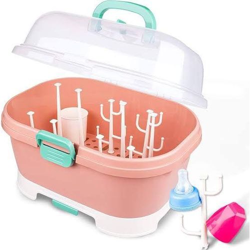 Baby Bottle Drying Storage Rack With Cover-Pink