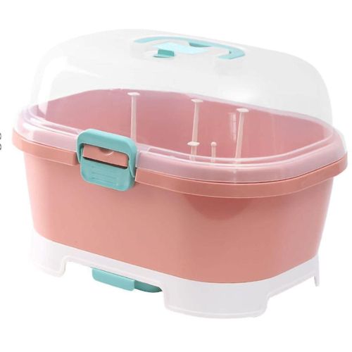Baby Bottle Drying Storage Rack With Cover-Pink