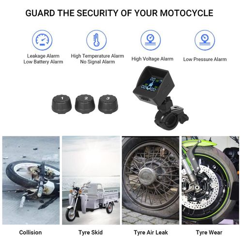 Tire Pressure Monitoring System  Wireless Smart Tire Monitor with 3 External Sensors Sunshade Auto Tyre Alarm for Tricycle 3 Wheeler