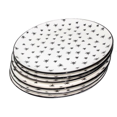 Round Star Design Dinner Plates, 6pcs - White