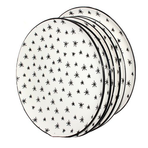 Round Star Design Dinner Plates, 6pcs - White