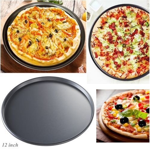 Non-Stick Pizza Steel Baking Round Oven Tray Pan, 30cm-Black.