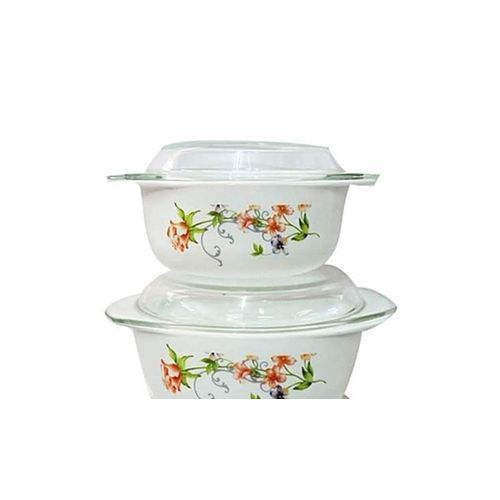 3 Set Floral High-class Serving Dishes With Glass Lids Flower Differs - White