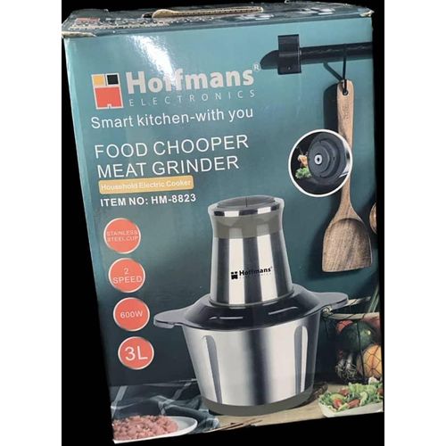 Hoffmans 3 Litre Food Processor Vegetable Chopper Meat Grinder Mincer Fruit Cutter - Silver Black