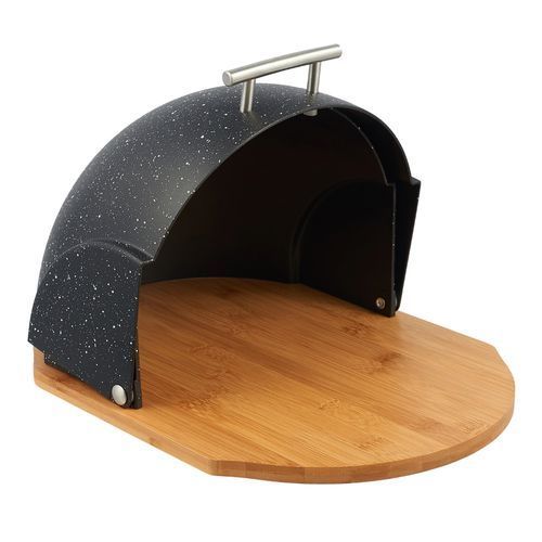 Marble Bread Bin Box With Bamboo Base And Sliding Lid Pastry Storage Container- Multicolor
