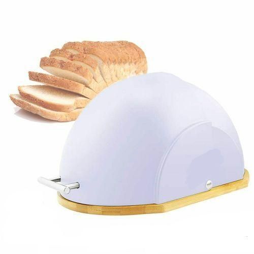 Marble Bread Bin Box With Bamboo Base And Sliding Lid Pastry Storage Container- Multicolor