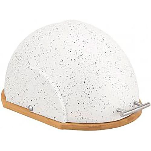 Marble Bread Bin Box With Bamboo Base And Sliding Lid Pastry Storage Container- Multicolor