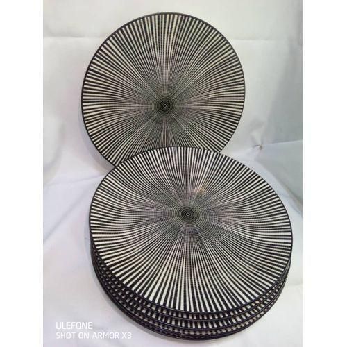Ceramic 6 Pieces Plates With Curve-White Black Blue