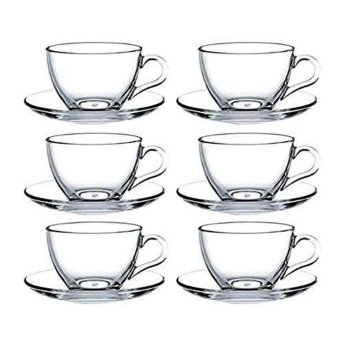 6 Pieces Of Glass Tea Coffee Cups Mugs And 6 Saucers -Colourless.