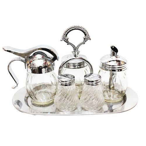 Condiment set 6pc. Sugar, Salt Honey Dispenser - Transparent