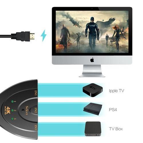 4K HDMI Switcher/HDMI Splitter,3 Port Switch With Pigtail HDMI Cable,Supports 4K, Full HD 1080p, 3D,For HDTV,PC,Projector,PS3,Xbox,STB,Blu-ray DVD Players,4k TV Etc.