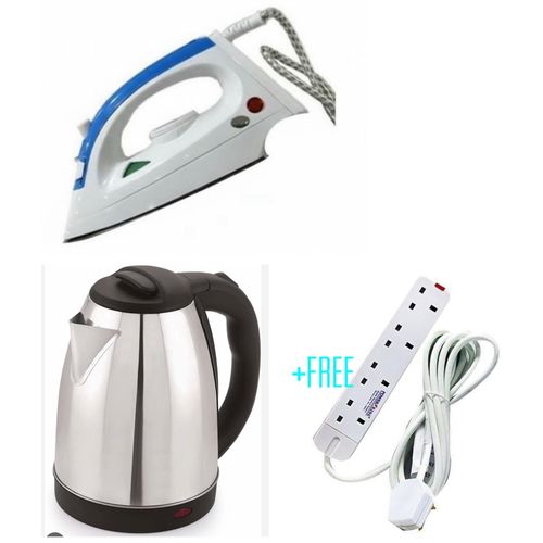 Scarlett Flat Iron & Electric Kettle Percolator 2 Liters Plus A Free 4 Way Extension - Silver & White