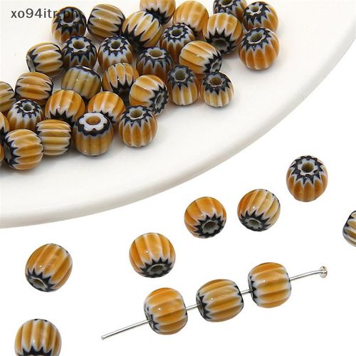 XOITR 20PCS Glass Glazed Print Lampwork Beads Loose Cylinder Spacer Beads For