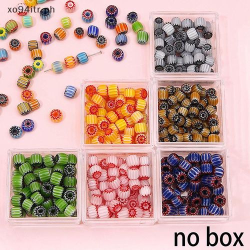 XOITR 20PCS Glass Glazed Print Lampwork Beads Loose Cylinder Spacer Beads For