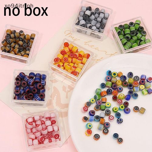 XOITR 20PCS Glass Glazed Print Lampwork Beads Loose Cylinder Spacer Beads For