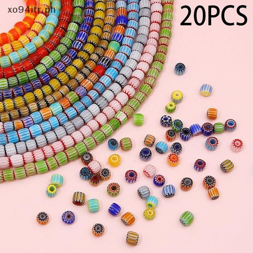 XOITR 20PCS Glass Glazed Print Lampwork Beads Loose Cylinder Spacer Beads For