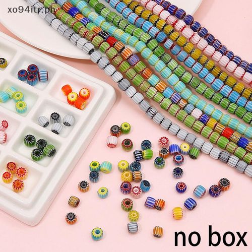 XOITR 20PCS Glass Glazed Print Lampwork Beads Loose Cylinder Spacer Beads For