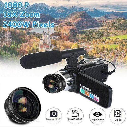Video Camera 1080P 2400W Camcorder Vlog Camera For YouTube 270° Flipping IR Night Vision Wide Angle Len Full Set