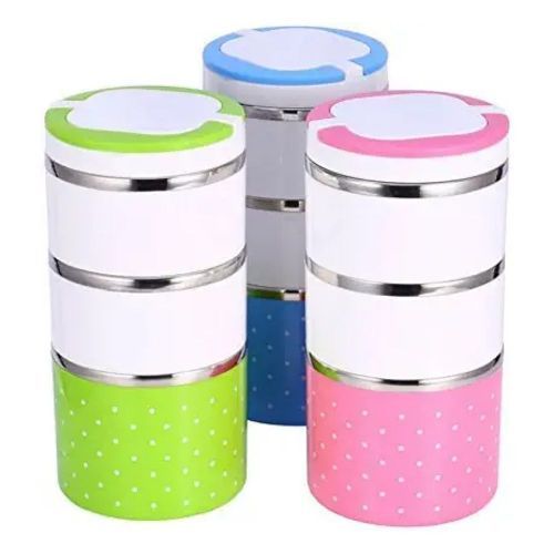 3 Layer Steel Food Insulated Lunch Box Container Tiffin- Multi-colours.