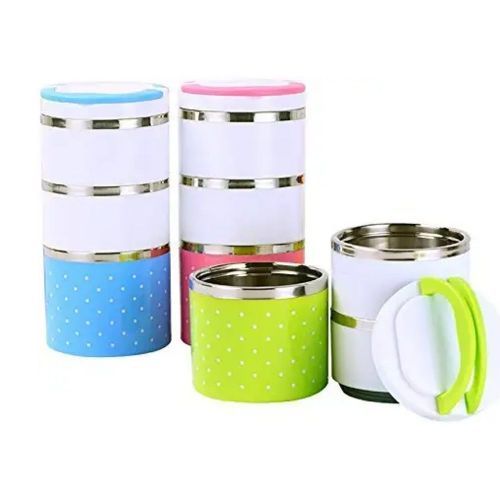 3 Layer Steel Food Insulated Lunch Box Container Tiffin- Multi-colours.