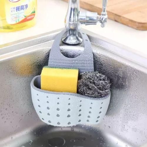 Kitchen Sink Hanging Soap Dish, Sponge Drainer Storage Basket Holder- Pink/Grey