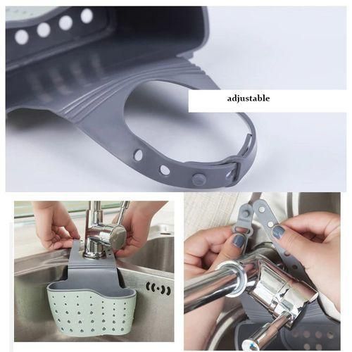 Kitchen Sink Hanging Soap Dish, Sponge Drainer Storage Basket Holder- Pink/Grey