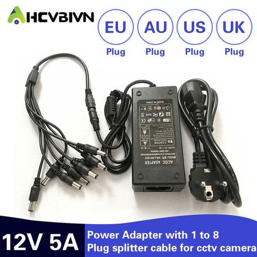 Ahcbivn 12v 5a 8ch Power Supply Cctv Camera Power Box 8 Port Dcpigtail Coat Dc 12v Power Adapter