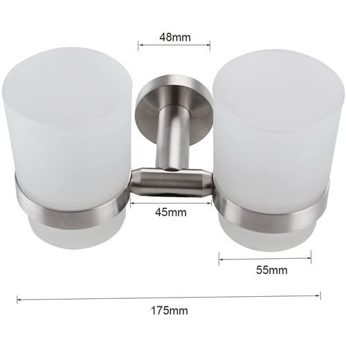Brimix Wall-Mounted  Double Cups Toothbrush Holder-Silver