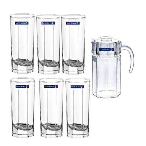 Luminarc Unique Jug Pitcher And Quality 6 Drinking Glasses-Transparent