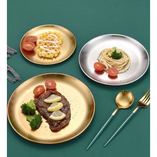 luxury Stainless Steel Dinner Plate for Camping Kitchen Party - Gold