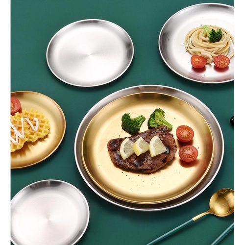 luxury Stainless Steel Dinner Plate for Camping Kitchen Party - Gold