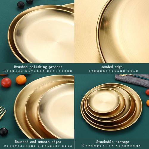 luxury Stainless Steel Dinner Plate for Camping Kitchen Party - Gold