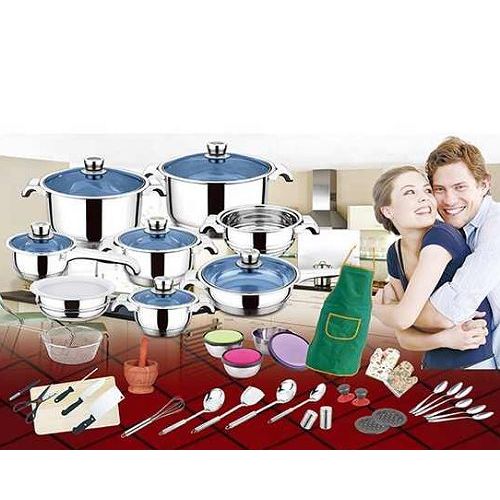 50pcs Stainless Steel Cookware Sets Cooking Frying Pans Pots Saucepan Nonstick- Silver