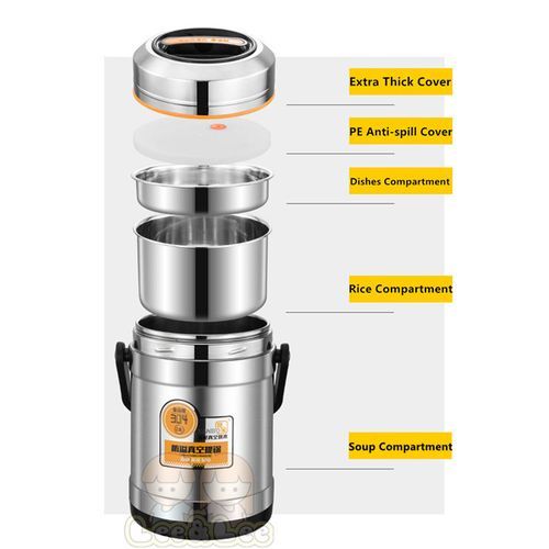 Steel Food Flask,Lunch Box 2.6 Litres Container -  Silver