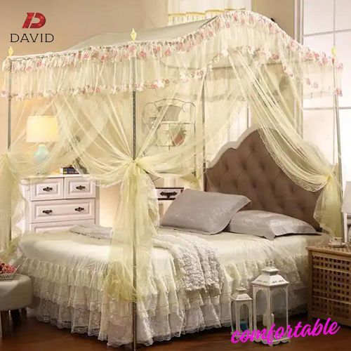 David Ultimate Mosquito Net  High-Density Mesh Barrier With 4 Strong Metal Support And Elegant 3-Door Vary Design C1 Cream
