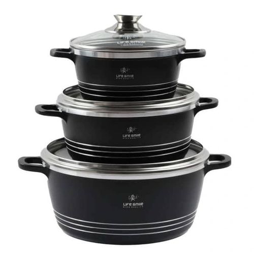 Life Smile 3 Pieces Of Non Stick Serving Saucepans Cookware-Multicolor