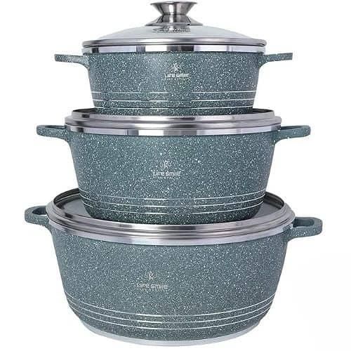 Life Smile 3 Pieces Of Non Stick Serving Saucepans Cookware-Multicolor
