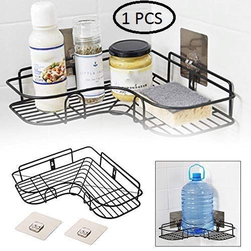 Self-Adhesive Metal Bathroom Kitchen Corner Rack Storage Shelves - Black