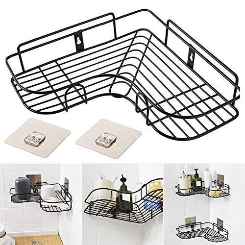 Self-Adhesive Metal Bathroom Kitchen Corner Rack Storage Shelves - Black