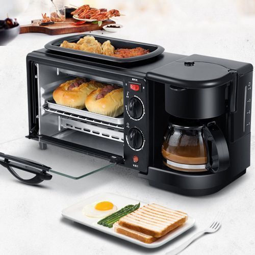 Unique 3 In1 Home Breakfast Machine Coffee Maker Frying Pan Bread - Black