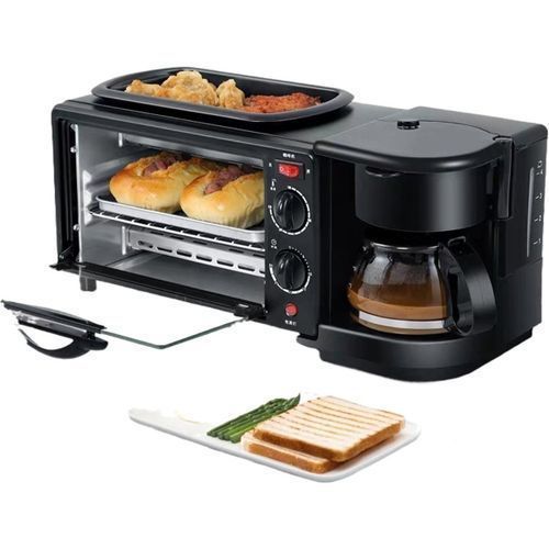 Unique 3 In1 Home Breakfast Machine Coffee Maker Frying Pan Bread - Black