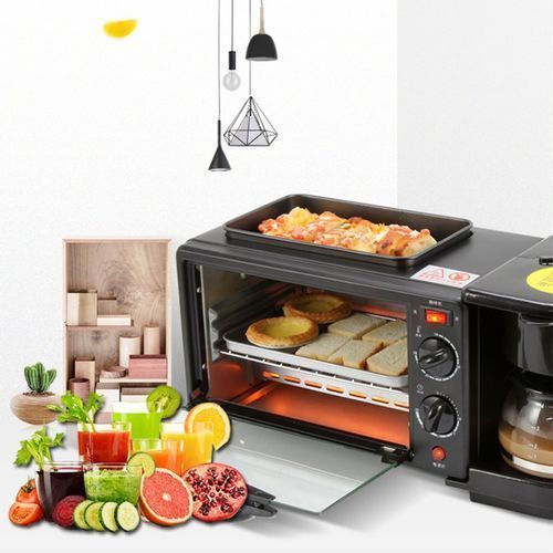 Unique 3 In1 Home Breakfast Machine Coffee Maker Frying Pan Bread - Black