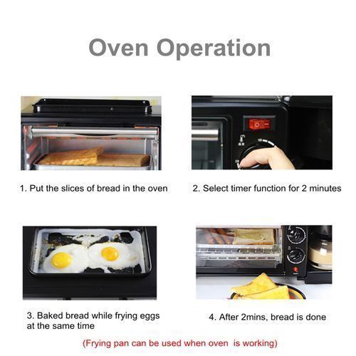 Unique 3 In1 Home Breakfast Machine Coffee Maker Frying Pan Bread - Black