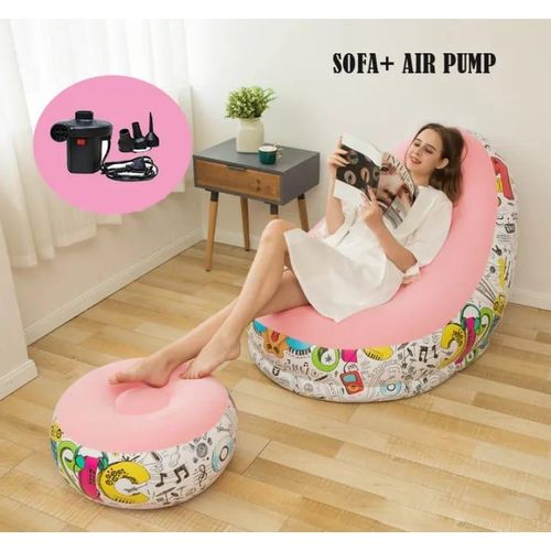 Lazy Sofa, Inflatable Sofa, Family Inflatable Lounge Chair, Graffiti Pattern Flocking Sofa, with Inflatable Foot Cushion, Suitable for Home Rest or Office Rest, Outdoor Folding Sofa Chair
