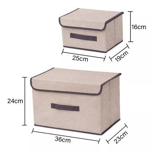 2PCS Linen Fabric Folding Lid Storage Box - Beige