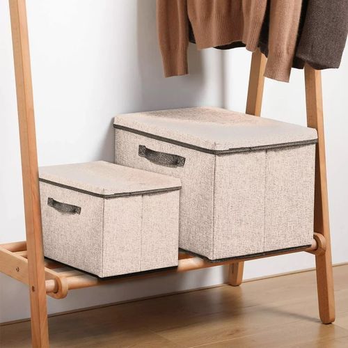 2PCS Linen Fabric Folding Lid Storage Box - Beige